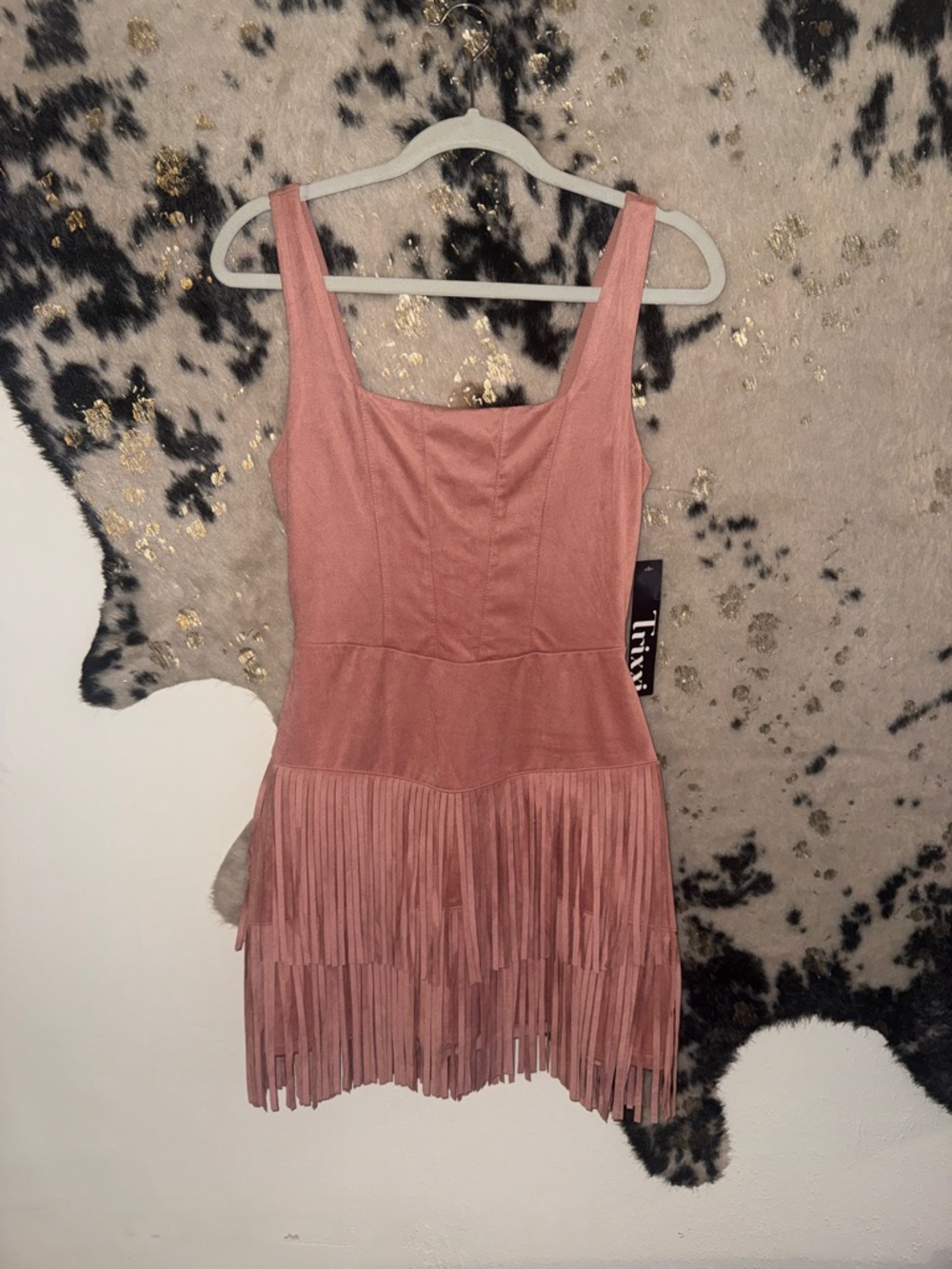 Trixxi Dusty Rose Fringe Mini Dress